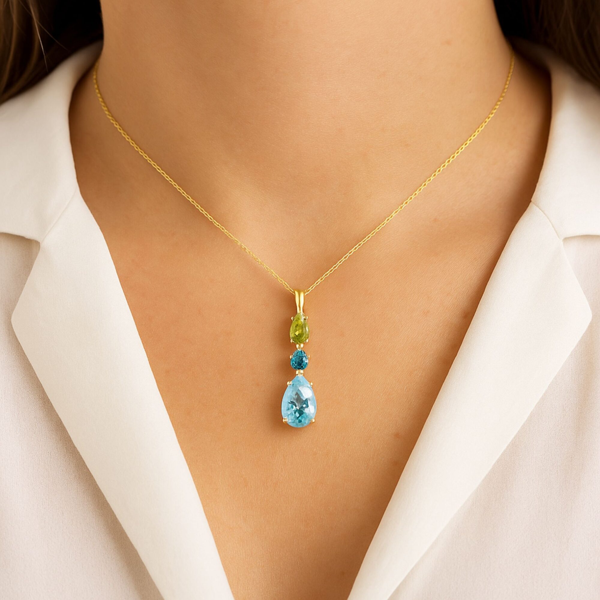 Anhänger, Gelbgold 585, Topas, Peridot, Edelstein, Halskette, Goldwerkstatt Schmuck und Trauringe