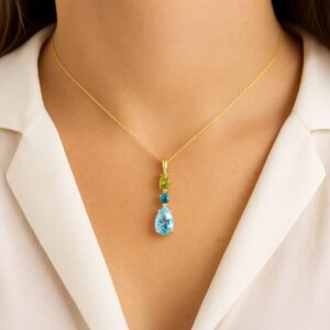 Anhänger, Gelbgold 585, Topas, Peridot, Edelstein, Halskette, Goldwerkstatt Schmuck und Trauringe