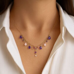 Collier,Silber 925, Amethyst, Rosenquarz, Edelstein, vergoldet, Silberschmuck, Goldwerkstatt, Schmuck und Trauringe, Neuötting, Halskette, Schmuck