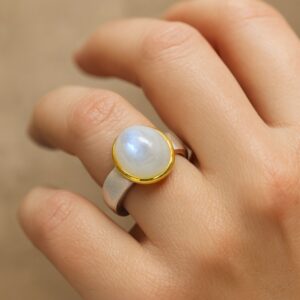 Ring, Silber 925, vergoldet, Mondstein, Schmuck, Silberschmuck, Goldwerkstatt Schmuck und Trauringe, Neuötting, Altötting, Geschenk, Lieblingsmensch