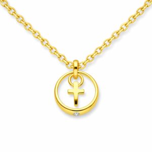 Anhänger, Taufring, Schutzengel, Kreuz, Taufschmuck, Gelbgold 333, Taufgeschenk, Halskette, Zirkonia, Neuötting, Goldwerkstatt Schmuck & Trauringe