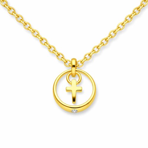 Anhänger, Taufring, Schutzengel, Kreuz, Taufschmuck, Gelbgold 333, Taufgeschenk, Halskette, Zirkonia, Neuötting, Goldwerkstatt Schmuck & Trauringe