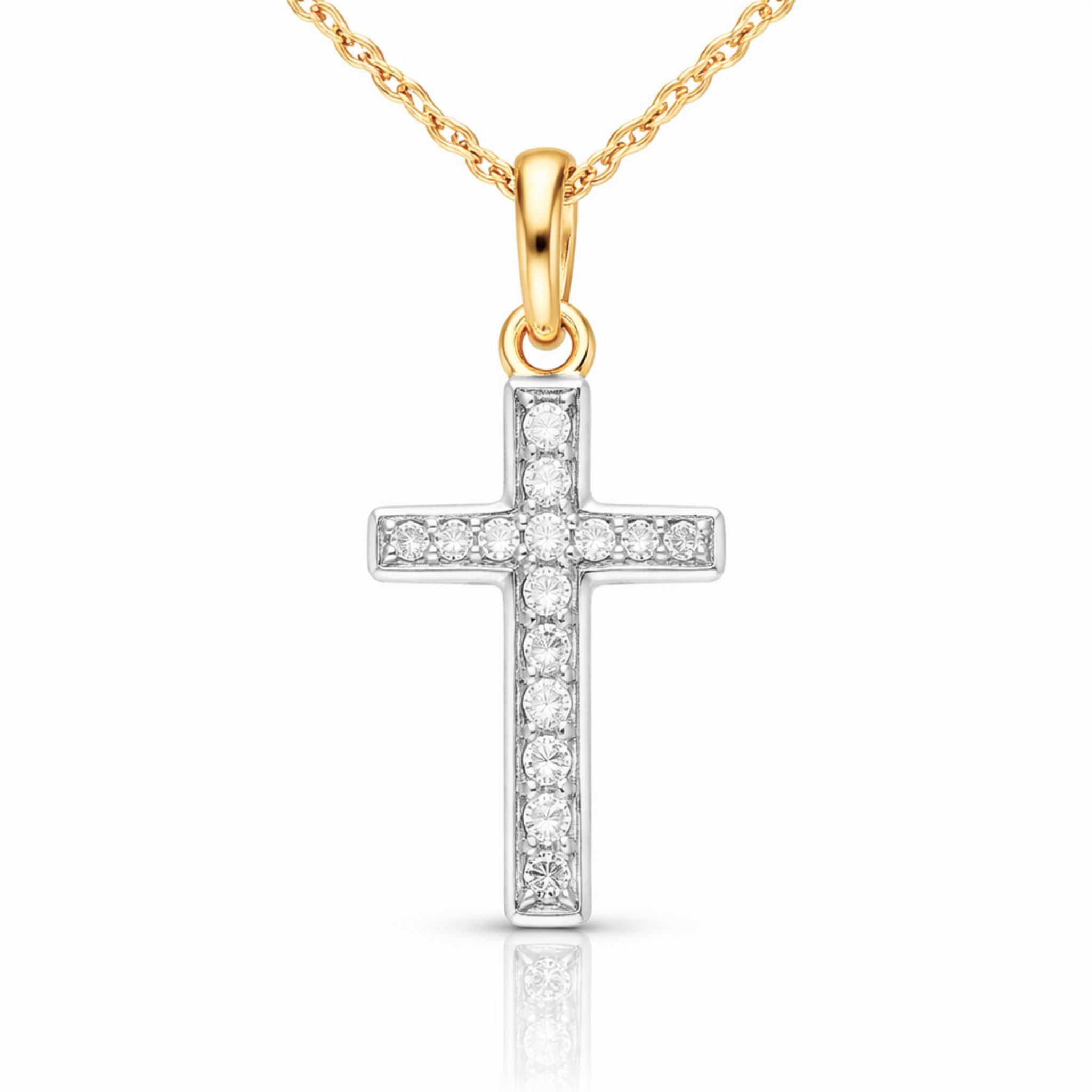 Anhänger 16200216 Kreuz Gelbgold 333 Zirkonia B-9,4mm H-16mm 198€ -1 Anhänger, Gelbgold 333, Halskette, Kreuz, Kommunion, Taufe, Zirkonia, Schmuckanhänger, Goldwerkstatt, Schmuck und Trauringe, Neuötting, Altötting, Herzanhänger