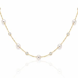 Collier, Gelbgold 333, Zirkonia, Süßwasserperle, Brautschmuck, Goldschmuck, Lieblingsmensch, Perlenschmuck, Altötting, Neuötting, Mühldorf am Inn, Goldwerkstatt Schmuck und Trauringe