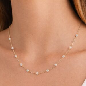 Collier, Gelbgold 333, Zirkonia, Süßwasserperle, Brautschmuck, Goldschmuck, Lieblingsmensch, Perlenschmuck, Altötting, Neuötting, Mühldorf am Inn, Goldwerkstatt Schmuck und Trauringe